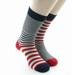 New Berthe Aux Grands Pieds Chaussettes homme fil d'Ecosse rayures asymétrique marine rouge