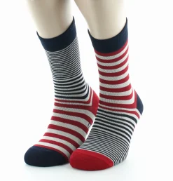 New Berthe Aux Grands Pieds Chaussettes homme fil d'Ecosse rayures asymétrique marine rouge