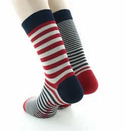 New Berthe Aux Grands Pieds Chaussettes homme fil d'Ecosse rayures asymétrique marine rouge