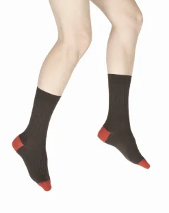 Outlet Berthe Aux Grands Pieds Chaussettes homme laine peignée marron et rouge