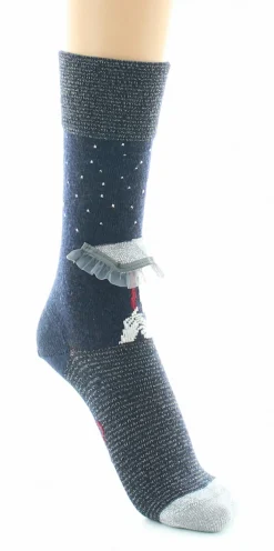 Fashion Berthe Aux Grands Pieds Chaussettes Originales Femme Au Parapluie Marine Et Argent