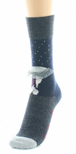 Fashion Berthe Aux Grands Pieds Chaussettes Originales Femme Au Parapluie Marine Et Argent
