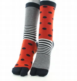 New Berthe Aux Grands Pieds Chaussettes Tabi en coton pois et rayures asymétriques