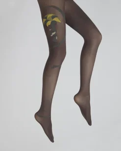 Outlet Berthe Aux Grands Pieds Collant danseuse gris et jaune fond prune
