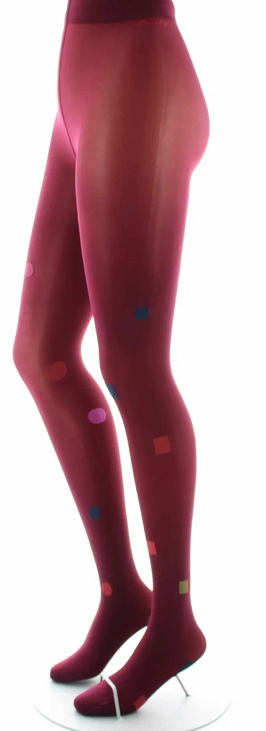 Online Berthe Aux Grands Pieds Collant Fantaisie Asymétrique Carrés et Ronds kaki et rouge sur fond rouge