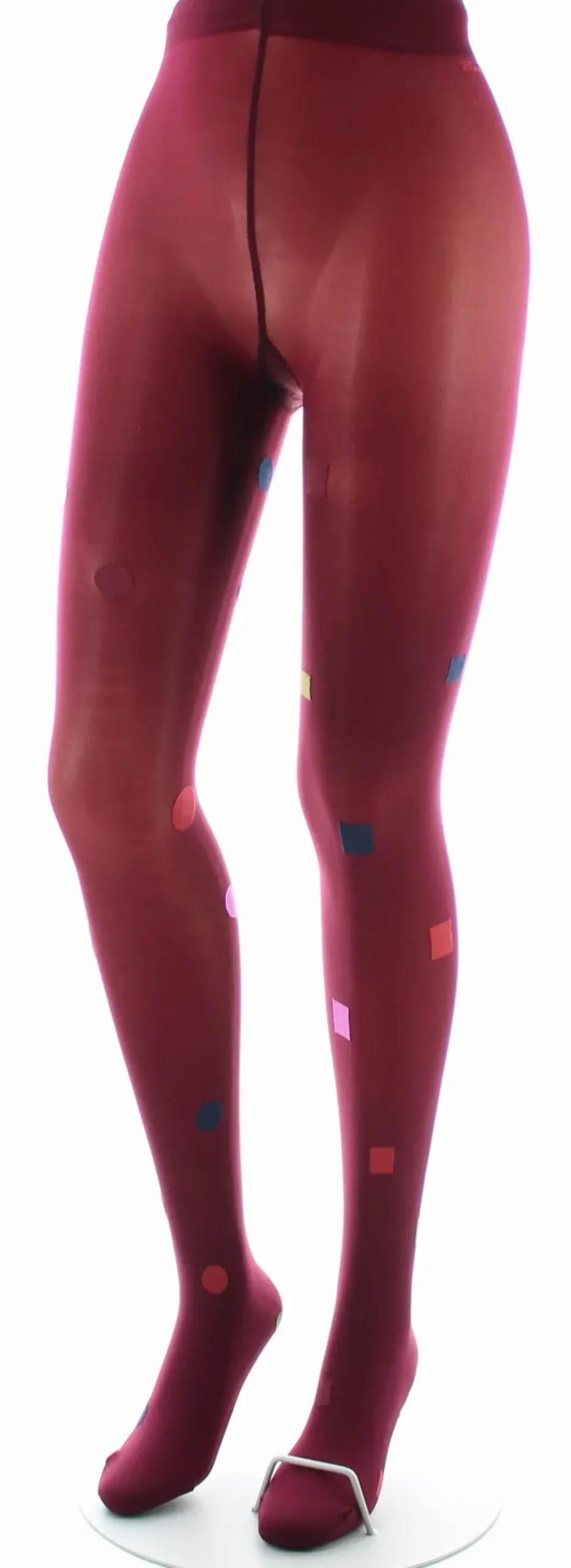 Online Berthe Aux Grands Pieds Collant Fantaisie Asymétrique Carrés et Ronds kaki et rouge sur fond rouge