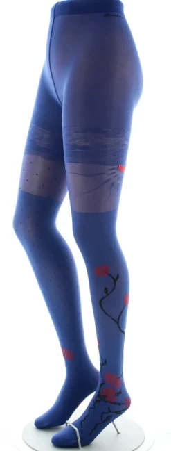 Online Berthe Aux Grands Pieds Collants agapanthes rouge fond bleu
