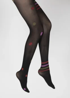 Outlet Berthe Aux Grands Pieds Collants Asymétrie pois et rayures Noir et Rose