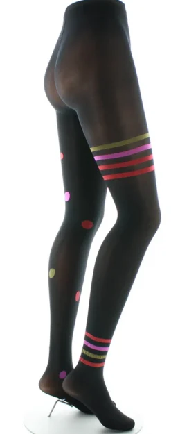 Outlet Berthe Aux Grands Pieds Collants Asymétrie pois et rayures Noir et Rose