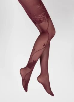 Hot Berthe Aux Grands Pieds Collants 40D Arbre et Dentelle bordeaux