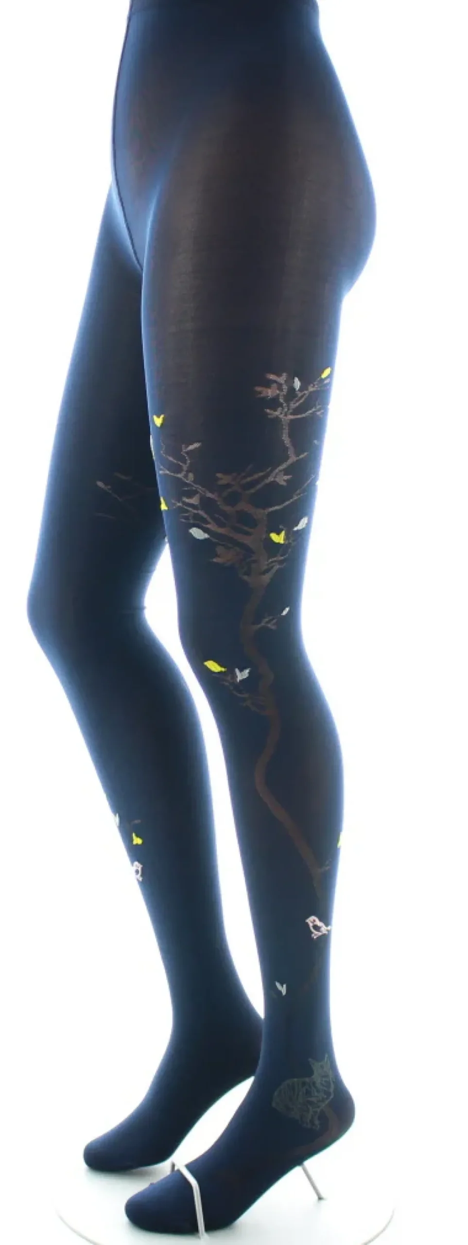 Fashion Berthe Aux Grands Pieds Collants 40D Arbre marine et Oiseaux jaunes