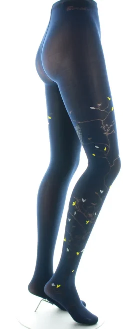 Fashion Berthe Aux Grands Pieds Collants 40D Arbre marine et Oiseaux jaunes