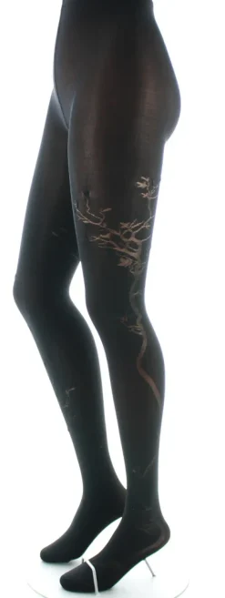 Clearance Berthe Aux Grands Pieds Collants 40D Arbre noir en Maille Dévorée ton sur ton