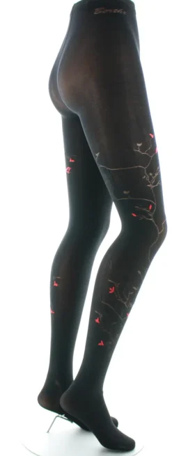 Hot Berthe Aux Grands Pieds Collants 40D Arbre noir et Oiseaux rouges