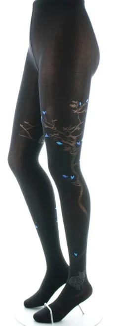 Outlet Berthe Aux Grands Pieds Collants 40D Arbre noir et Oiseaux bleus
