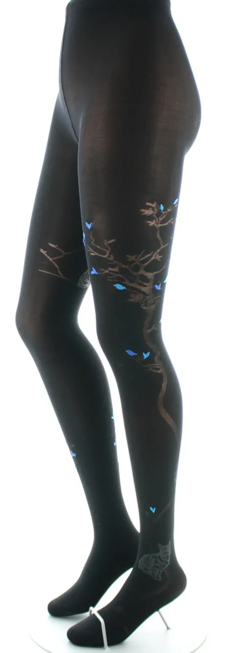 Outlet Berthe Aux Grands Pieds Collants 40D Arbre noir et Oiseaux bleus