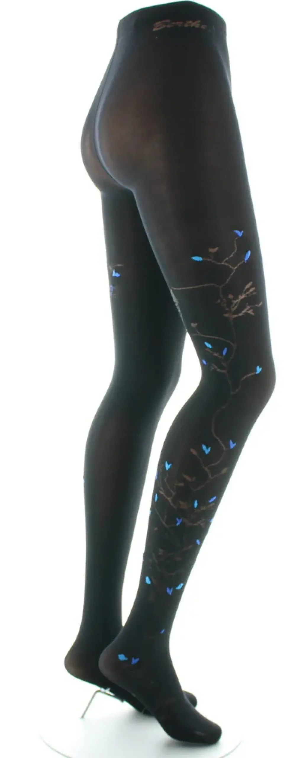 Outlet Berthe Aux Grands Pieds Collants 40D Arbre noir et Oiseaux bleus