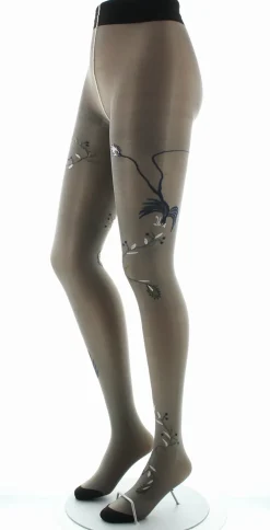 Hot Berthe Aux Grands Pieds Collants 30D femme maille irisée chair oiseau rose et kaki