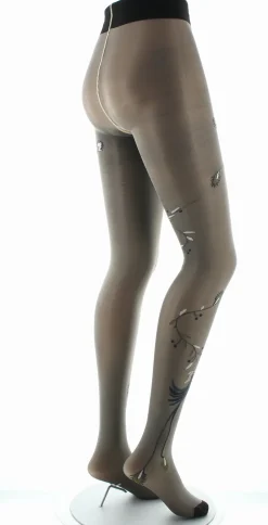 Hot Berthe Aux Grands Pieds Collants 30D femme maille irisée chair oiseau rose et kaki