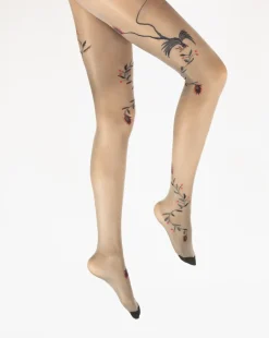 Clearance Berthe Aux Grands Pieds Collants 30D femme maille irisée chair oiseau noir et marine