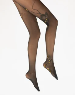Clearance Berthe Aux Grands Pieds Collants 30D femme marine oiseau gris et jaune