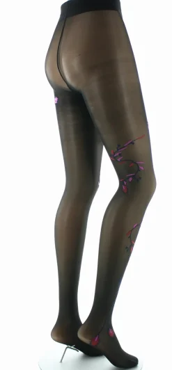 Clearance Berthe Aux Grands Pieds Collants 30D femme noir oiseau marine et rose
