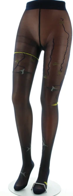 Discount Berthe Aux Grands Pieds Collants 30D marine Hirondelles jaunes