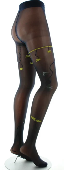 Discount Berthe Aux Grands Pieds Collants 30D marine Hirondelles jaunes