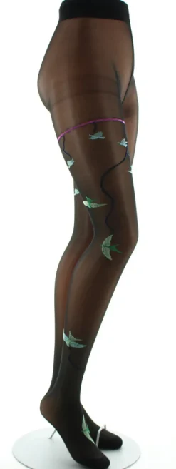 New Berthe Aux Grands Pieds Collants 30D noir Hirondelles vertes