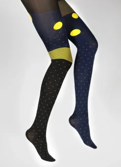 Discount Berthe Aux Grands Pieds Collants 60D Pois Asymétriques marine et jaune