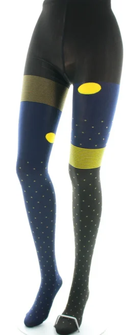 Discount Berthe Aux Grands Pieds Collants 60D Pois Asymétriques marine et jaune