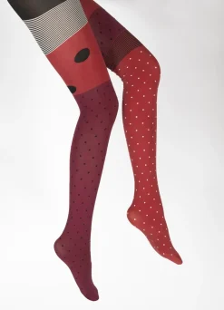 Fashion Berthe Aux Grands Pieds Collants 60D Pois Asymétriques rouge et noir