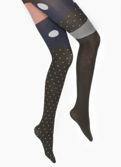 Sale Berthe Aux Grands Pieds Collants 60D Pois Asymétriques noir et gris