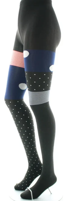 Sale Berthe Aux Grands Pieds Collants 60D Pois Asymétriques noir et gris