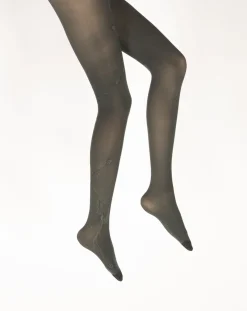 Online Berthe Aux Grands Pieds Collants femme 40D maille dévorée kaki oiseau lyre