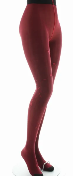 Best Berthe Aux Grands Pieds Collants femme 40D maille dévorée rouge oiseau lyre