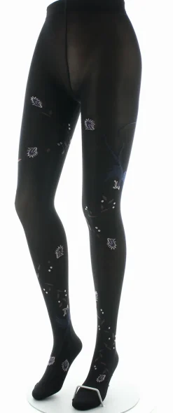 Clearance Berthe Aux Grands Pieds Collants femme 40D noir oiseau lyre marine et rose