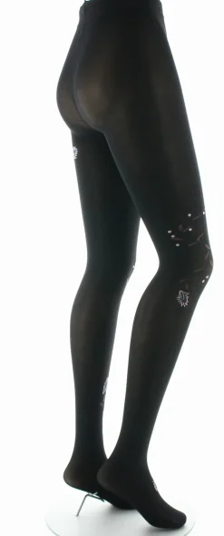 Clearance Berthe Aux Grands Pieds Collants femme 40D noir oiseau lyre marine et rose