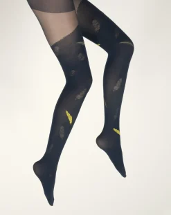 Best Berthe Aux Grands Pieds Collants femme 40D plume bleu marine et jaune