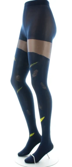 Best Berthe Aux Grands Pieds Collants femme 40D plume bleu marine et jaune