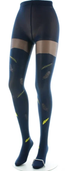 Best Berthe Aux Grands Pieds Collants femme 40D plume bleu marine et jaune