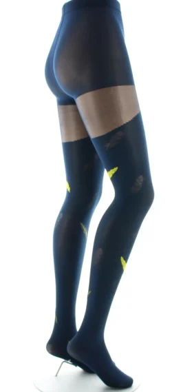 Best Berthe Aux Grands Pieds Collants femme 40D plume bleu marine et jaune