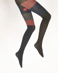 Discount Berthe Aux Grands Pieds Collants femme 60D pois et rayures marine et rouge