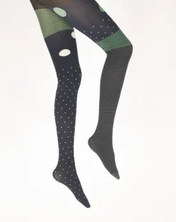 New Berthe Aux Grands Pieds Collants femme 60D pois et rayures marine et vert