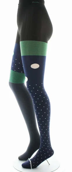 New Berthe Aux Grands Pieds Collants femme 60D pois et rayures marine et vert