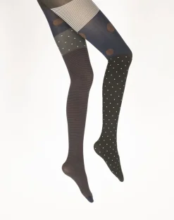 New Berthe Aux Grands Pieds Collants femme 60D pois et rayures noir et marine