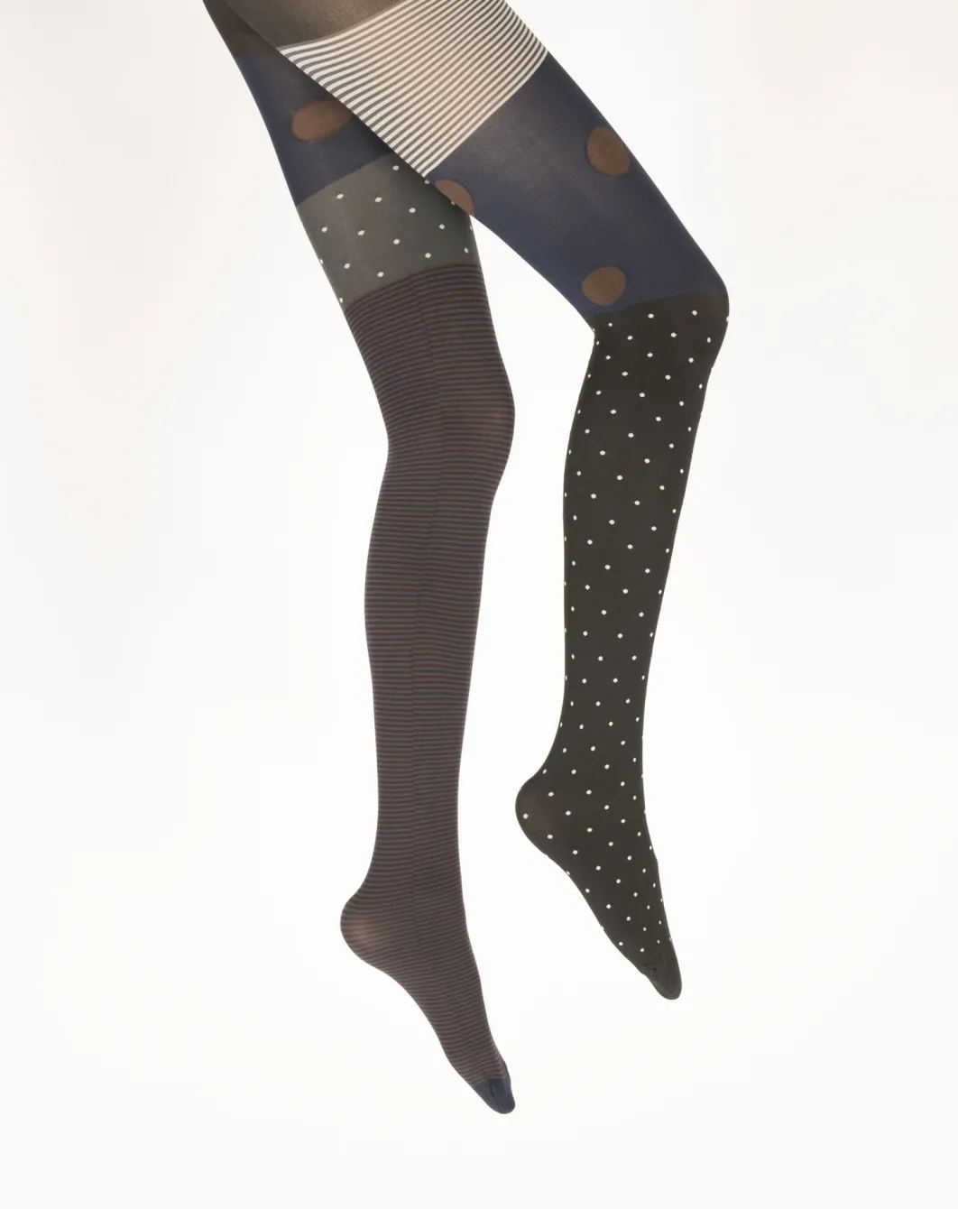 New Berthe Aux Grands Pieds Collants femme 60D pois et rayures noir et marine