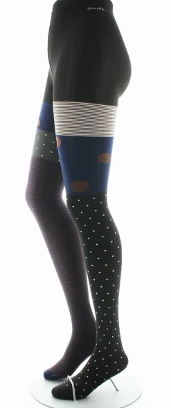 New Berthe Aux Grands Pieds Collants femme 60D pois et rayures noir et marine