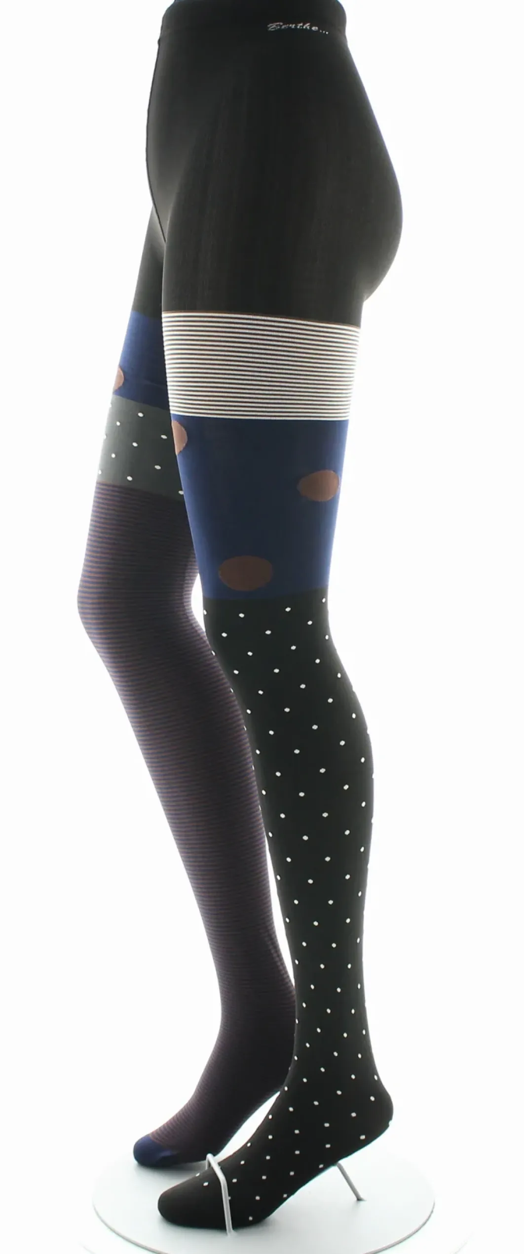 New Berthe Aux Grands Pieds Collants femme 60D pois et rayures noir et marine