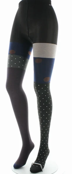 New Berthe Aux Grands Pieds Collants femme 60D pois et rayures noir et marine